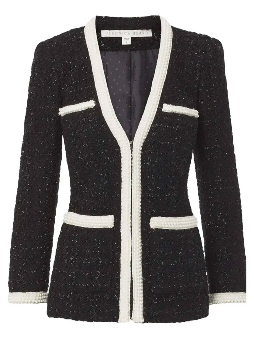 Veronica Beard Black Tweed Jacket with Ivory Pearl Trim - Picture 3 of 3